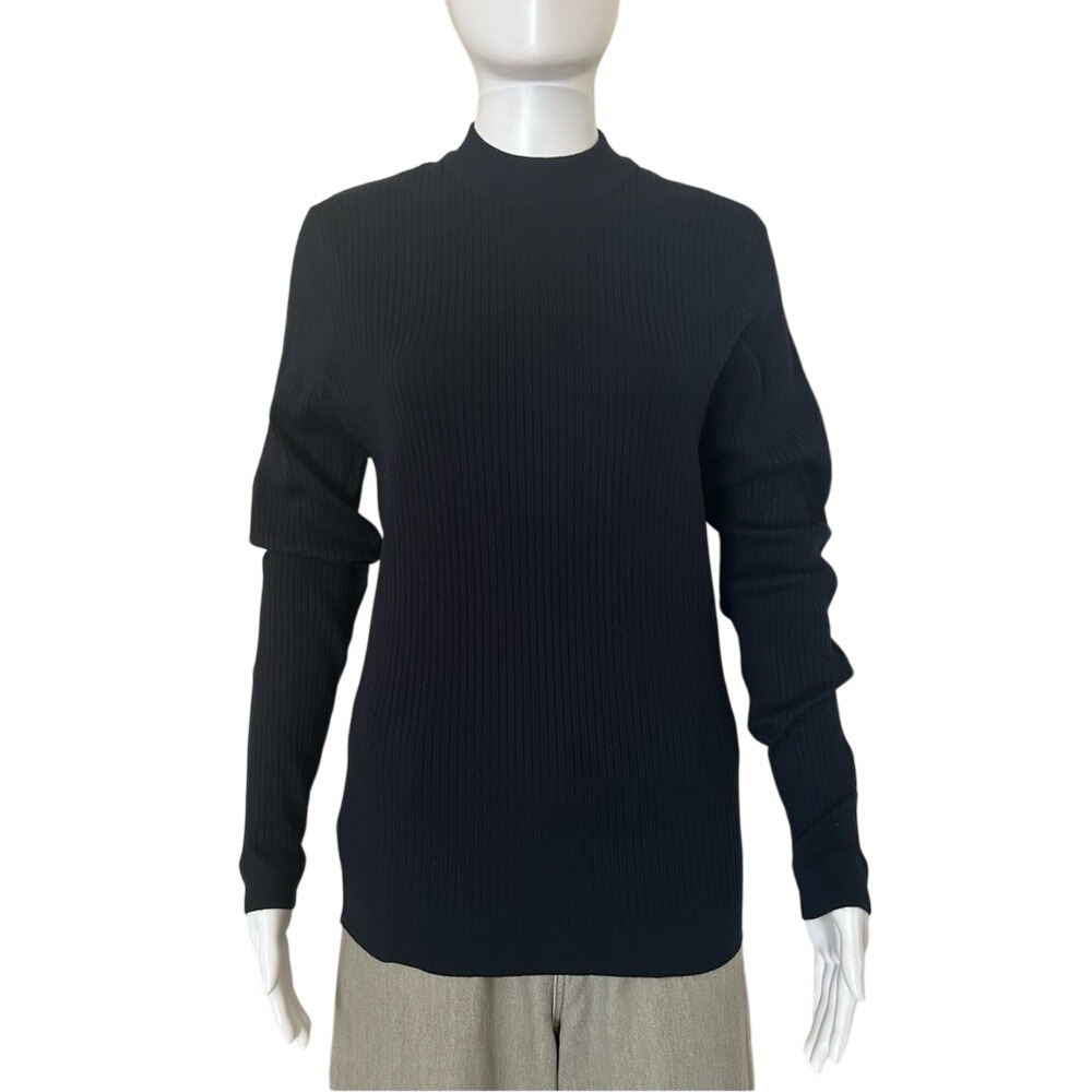 Zara Dark Navy Blue Ribbed Mock Neck Knit Long Sleeve Slim Fitted Top Size L